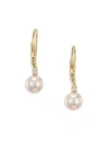 Mikimoto Women's 7mm White Cultured Akoya Pearl, Diamond & 18k Yellow Gold Leverback Earrings