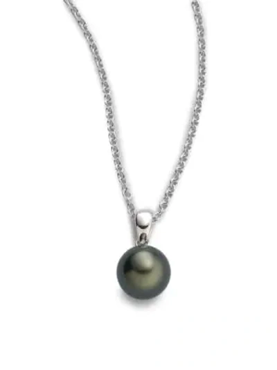 Mikimoto 9mm Black Round Cultured South Sea Pearl & 18k White Gold Pendant Necklace In Black,gold Tone,white
