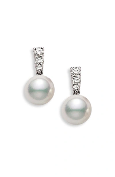 Mikimoto Women's Morning Dew 8mm White Cultured Akoya Pearl, Diamond & 18k White Gold Drop Earrings