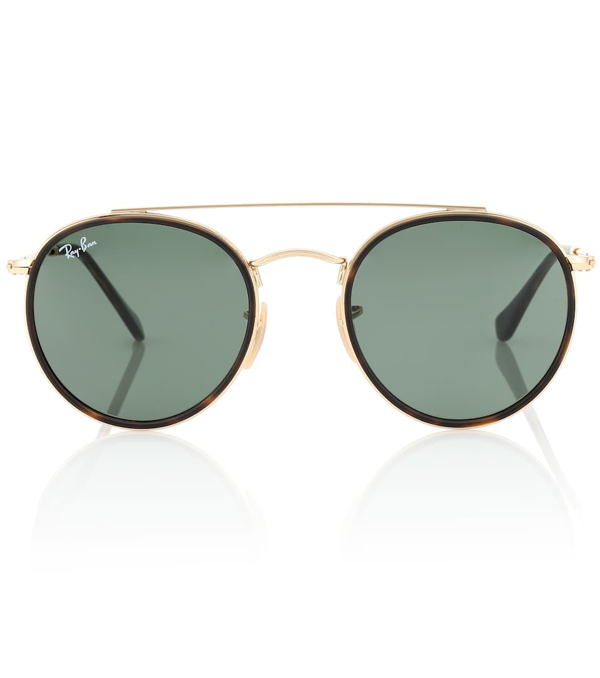 Ray Ban Round Double Bridge Sunglasses Gold Frame Green Lenses 51-22 |  ModeSens