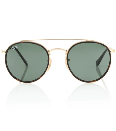 Ray Ban Round Double Bridge Sunglasses Gold Frame Green Lenses 51-22