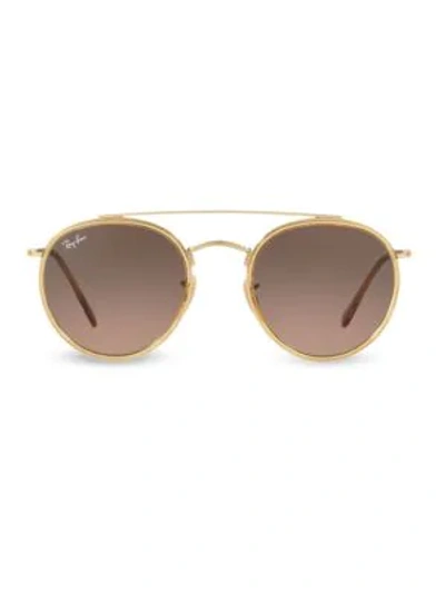 Ray Ban Rb3647 51mm Iconic Round Aviator Sunglasses In Gold
