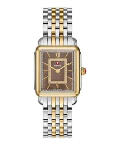 Michele Watches Deco Ii Diamond, Mother-of-pearl & Two-tone Stainless Steel Watch Case In Silver Gold