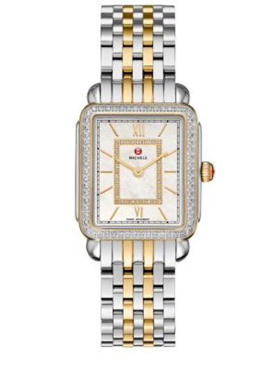 Michele Watches Women's Deco Ii 16 Diamond, Mother-of-pearl & Two-tone Stainless Steel Bracelet Watch In Silver Gold