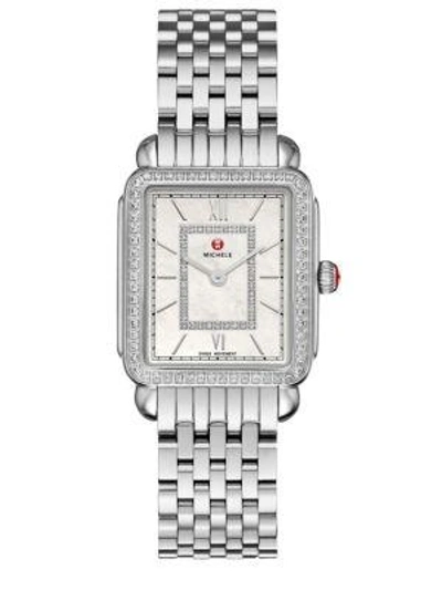 Michele Watches Women's Deco Ii 16 Diamond, Mother-of-pearl & Stainless Steel Bracelet Watch In Silver