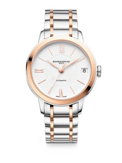 Baume & Mercier Women's Clifton Baumatic Stainless Steel & Rose Gold Capped Bracelet Chronometer Watch In White/multi