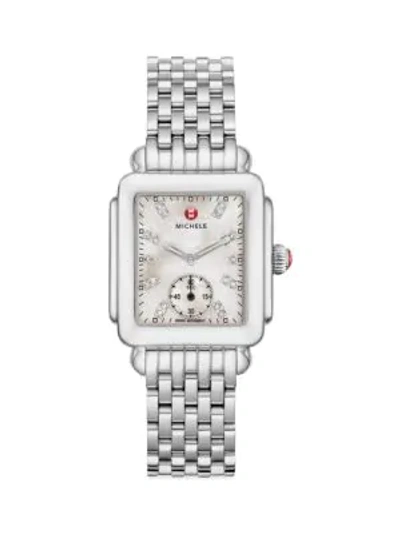 Michele Watches Women's Deco 16 Diamond, Mother-of-pearl & Stainless Steel Bracelet Watch In Silver
