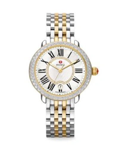 Michele Watches Serein Diamond, Mother-of-pearl, 18k Goldplated & Stainless Steel Bracelet Watch In Gold Silver
