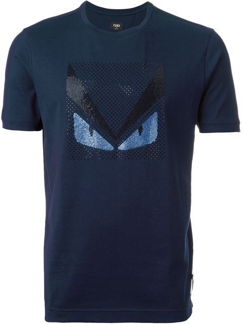 Fendi Crystal Embellished Monster T-shirt In Navy | ModeSens