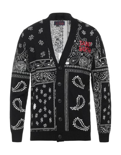 Mc2 Saint Barth Bandanna Knitted Cardigan With Saint Barth Embroidery In Black