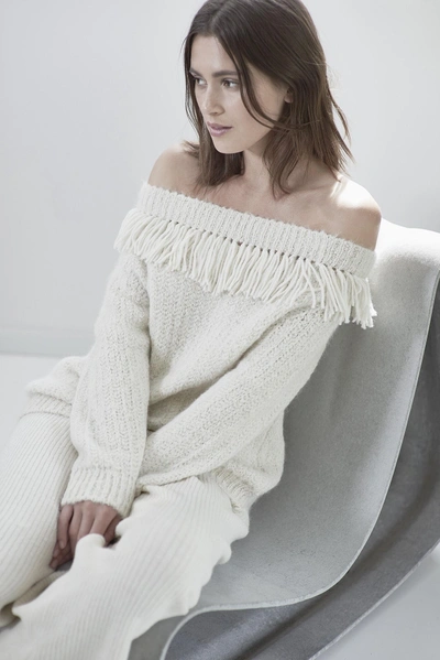 Eleven Six Bailey Fringed Off-the-shoulder Alpaca-blend Sweater In White