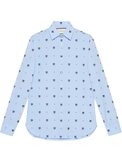 Gucci Feline Head And Symbols Fil Coupé Shirt In Blue