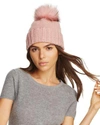 Inverni Foldover Knit Beanie With Asiatic Raccoon Fur Pom-pom In Pink
