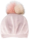 Miu Miu Pink Fur Pom Pom Hat In Pink & Purple