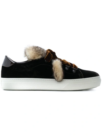 Tod's Fur-trimmed Sneakers In Brown