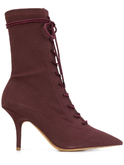 Yeezy Tall Canvas Lace-up Boot, Oxblood In Burgundy