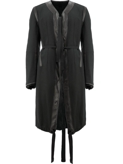 Takahiromiyashita The Soloist Tie Detailed Coat With Fur Cuffs In Black