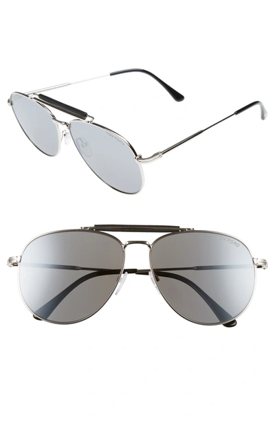 Tom Ford Sean Metal Aviator Sunglasses, Palladium/black In Grey