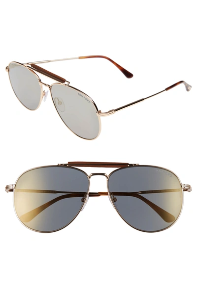 Tom Ford Sean Metal Aviator Sunglasses, Rose Gold/light Brown
