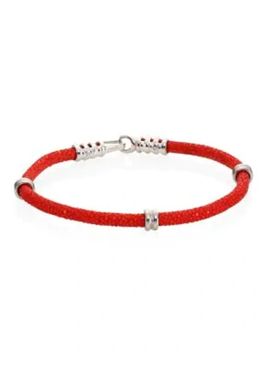 Stinghd Men's Pure Silver & Stingray Leather Cord Bracelet In Red