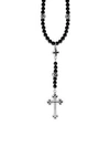 King Baby Studio Onyx Sterling Silver Beaded Cross Rosary In Silver Black