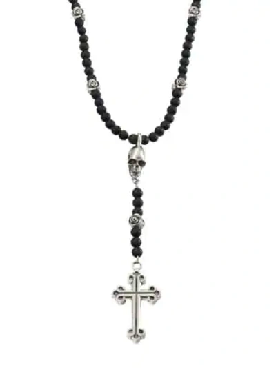 King Baby Studio Onyx Beaded Rosary Necklace In Black Silver