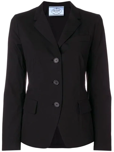 Prada Stretch 3-button Blazer Jacket, Black