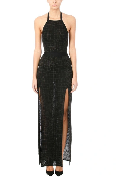 Balmain Crocodile Patterned Knitted Dress In Black