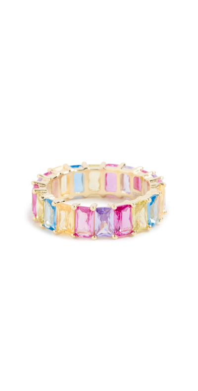 Adinas Jewels Pastel Baguette Eternity Band Ring In Multi/gold