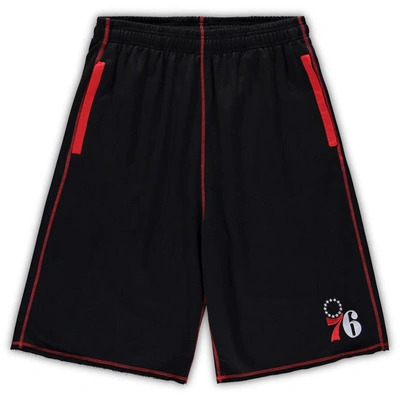 Profile Men's Black, Red Philadelphia 76ers Big And Tall Contrast Stitch Knit Shorts In Black,red