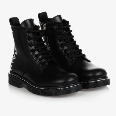 Balmain Kids' Black Leather Lace-up Boots