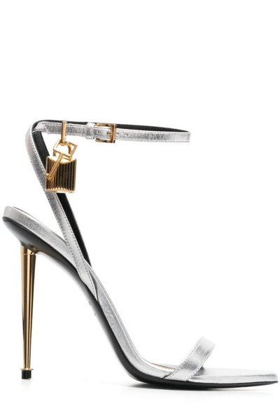 Tom Ford Silver-tone Padlock 105 Leather Sandals