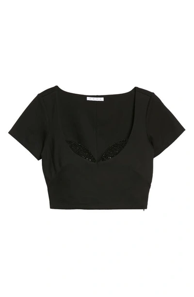 Area Cropped Crystal-embellished Stretch-jersey Top In Black
