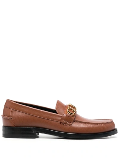 Gucci Logo-plaque Leather Loafers In Brown