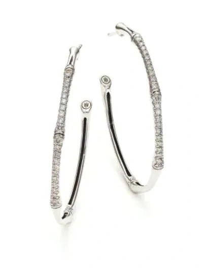 John Hardy Bamboo Diamond & Sterling Silver Hoop Earrings/1.6"