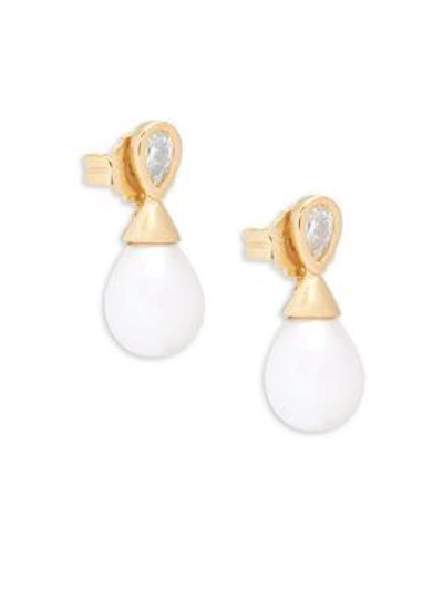 Majorica 10mm White Organic Pearl, Crystal, 14k Yellow Gold And Sterling Silver Drop Earrings