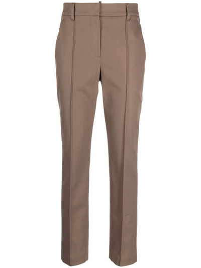 Brunello Cucinelli High-waisted Cotton Trousers In Taupe
