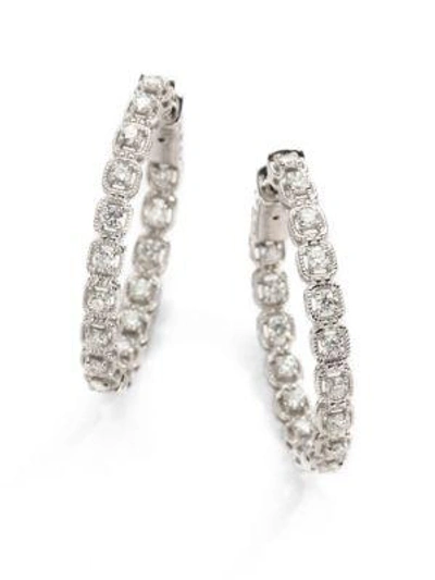 Saks Fifth Avenue Women's 1 Tcw Ideal Cut Colorless Certified Diamond & 14k White Gold Hoop Earrings/1"