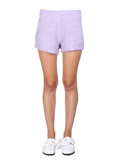 Rotate Birger Christensen Susanna Ribbed-trim Knitted Shorts In Purple