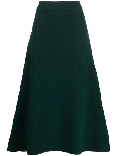 Jil Sander Cachemire Midi Wool Skirt In Green