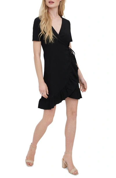 Vero Moda Wrap Front Mini Tea Dress In Black
