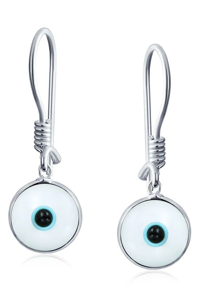 Bling Jewelry Sterling Silver Evil Eye Drop Earrings In White