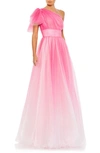 Mac Duggal Sparkle One-shoulder Tulle Ball Gown In Hot Pink Ombre