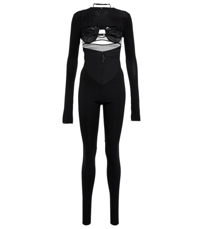 Nensi Dojaka Jersey & Tulle Cutout Jumpsuit In Black