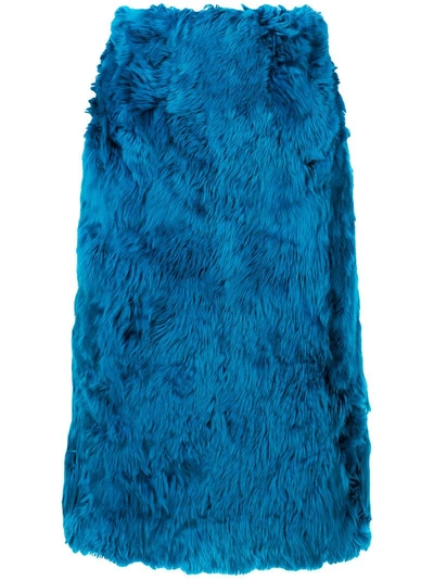 Marni Llama Fur Pencil Skirt - Blue