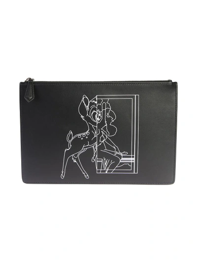 Givenchy Printed Leather Bambi Medium Clutch In Black