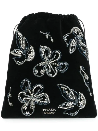 Prada Crystal Embellished Floral Pouch In F0002