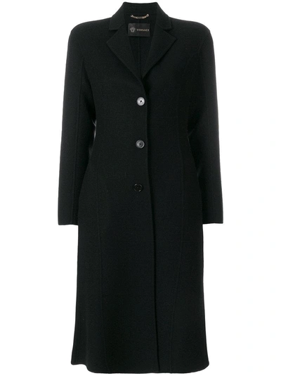 Versace Slim Single-breasted Coat In Black