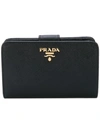 Prada Compact Zip-around Saffiano Leather Wallet In Black