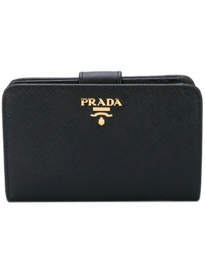 Prada Compact Zip-around Saffiano Leather Wallet In Black